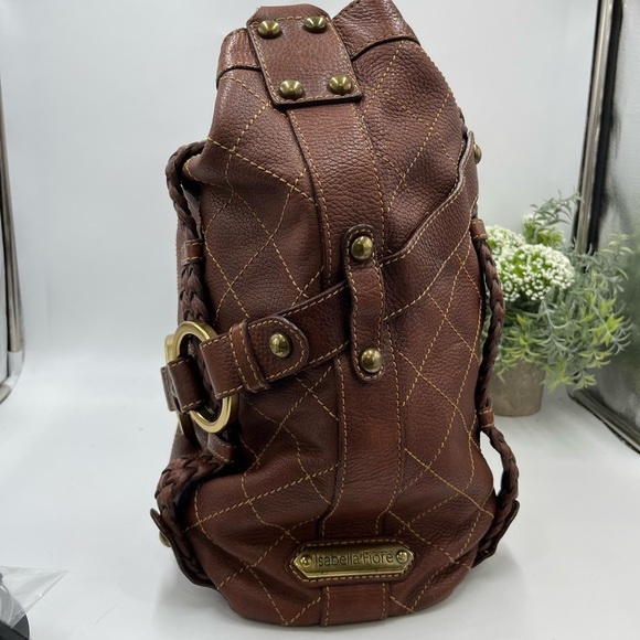 Isabella Fiore Vintage Large Brown Quilted‎ Leather Brass Shoulder Purse Bag - Picture 15 of 15